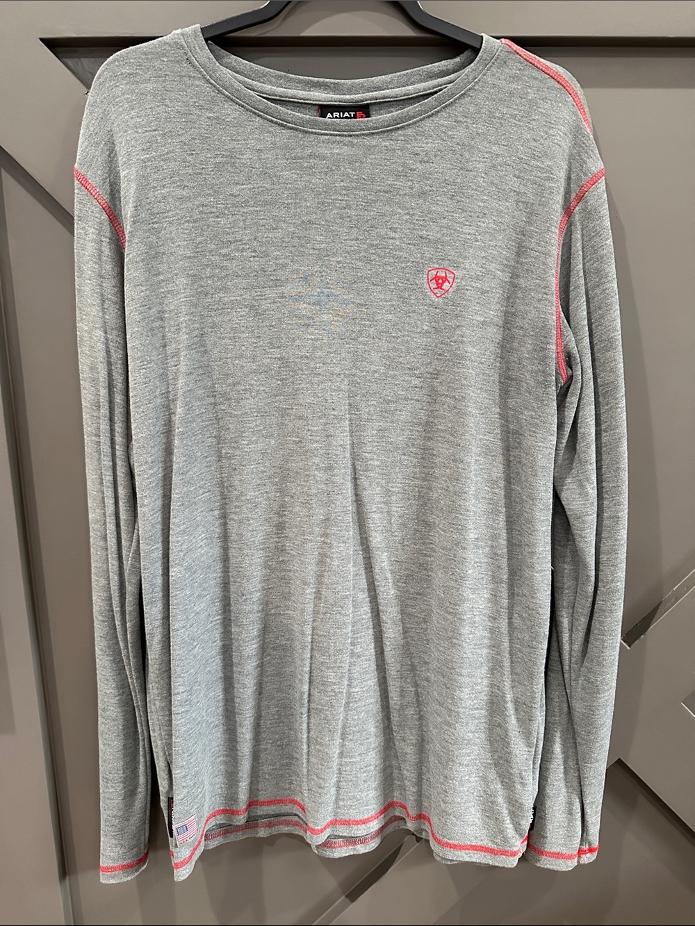 Ariat FRC Heather Gray Long Sleeve Top with Red Stitching
